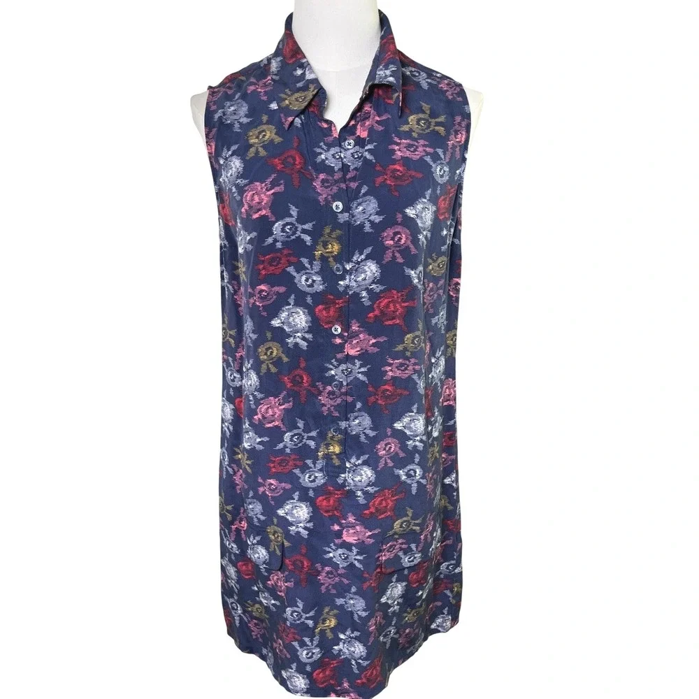 Floral Silk Shift‎ Dress Sleeveless Navy Equipment Femme Women S Petite